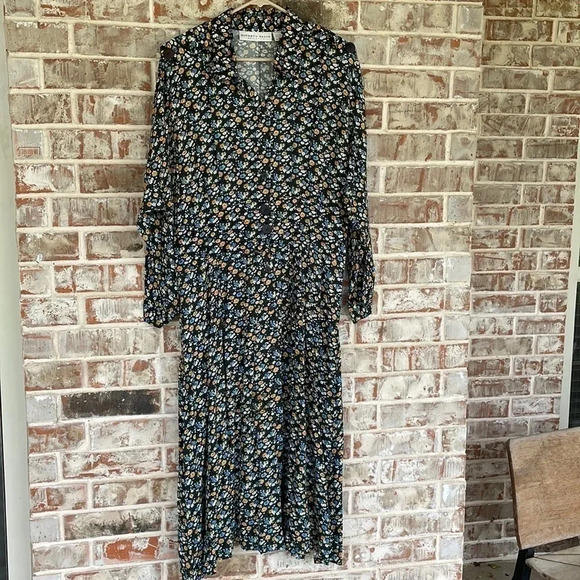 Vintage Kathryn Deene Black Floral Button Down Long Sleeved Cottage Core Dress - Picture 1 of 16
